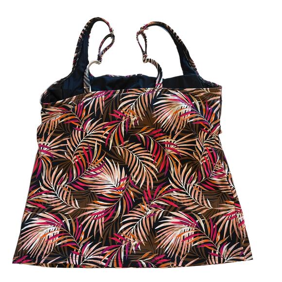Lands' End Tropical Tankini Swim Top Womens Sz 8 Petite 8P Brown Pink Hawaiian - Picture 2 of 7